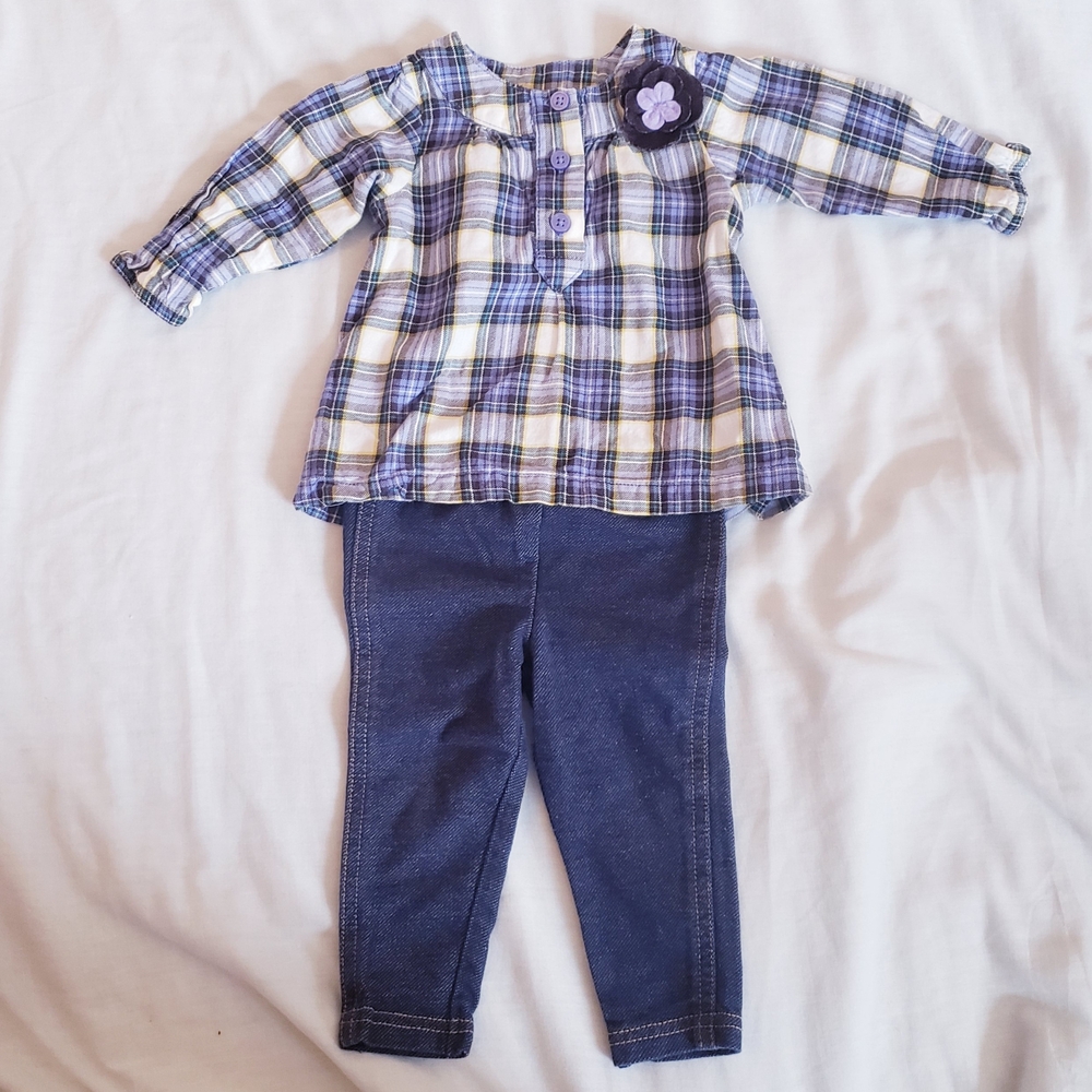 6 Month Girls Carter's Purple Plaid Top With Blue Jeggings